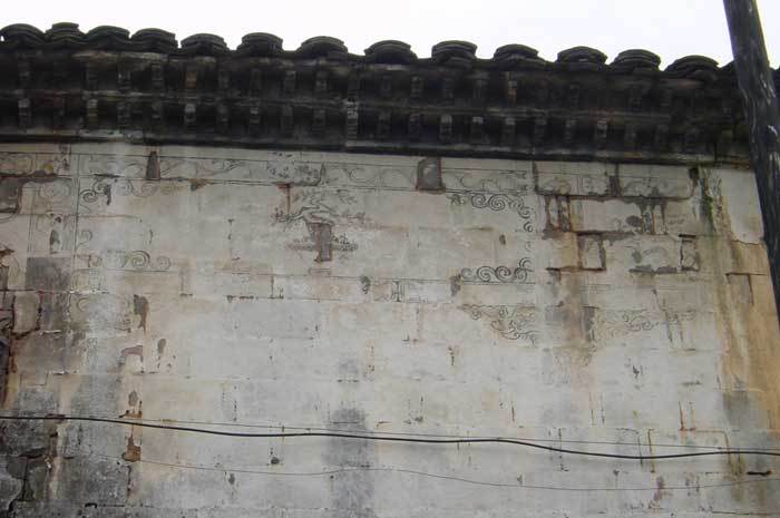 Outside overview of the hall.some remnants of the paintings on the wall
