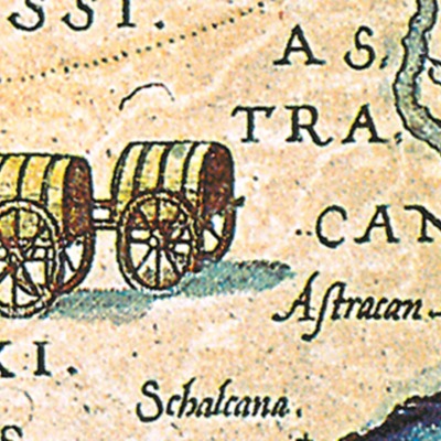 Anthony Jenkinsen's 1593 Map of Muscovy (detail of wagons)