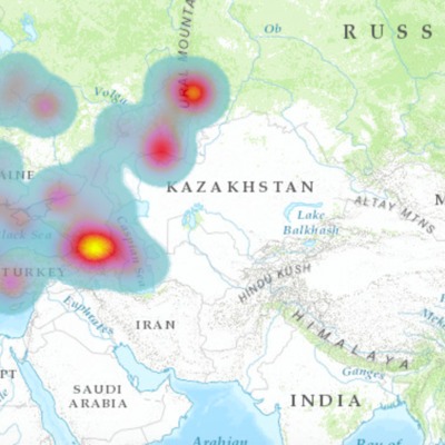 Heat Map of "Europe-Asia" border regions in 19th century and post-1991 travelogues.