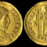 Gold Gallo-Visigothic solidus, minted probably in Toulouse in imitation of late Roman solidi