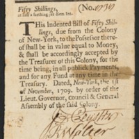 Fifty Shilling-Note, New York, 1709, Colonial Currency