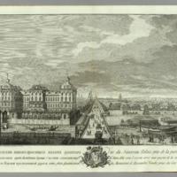 View of the newly-built palace opposite the Anichkovsky arch from the east side, with a part of St. Petersburg and Nevsky prospect from the Fontanka
