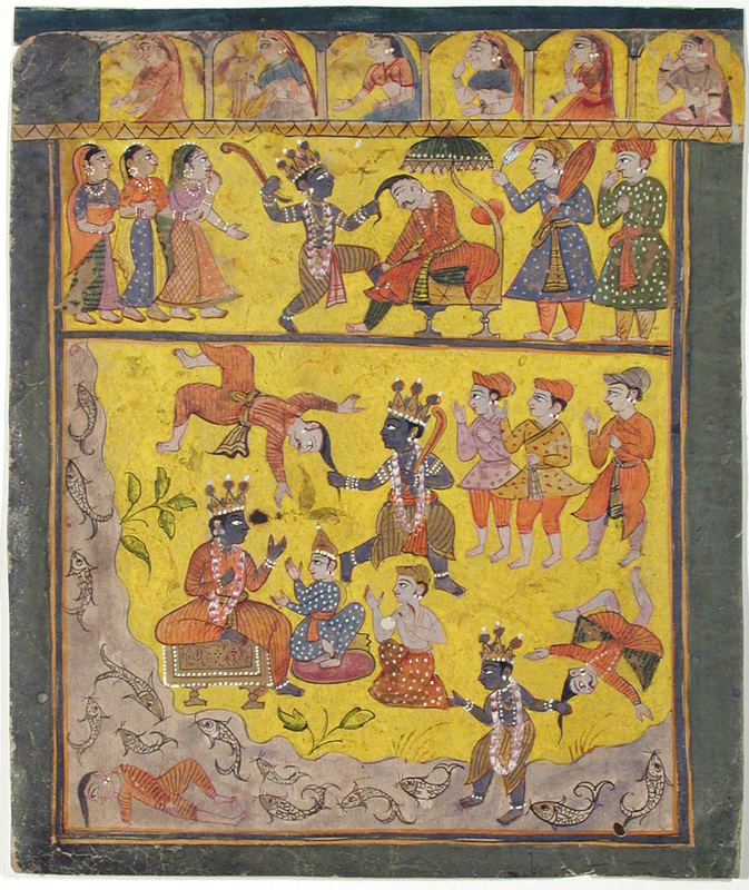 Krishna pulls Kamsa and kills him.jpg