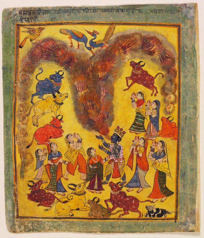Krishna swallows a forest fire and saves the villagers.jpg