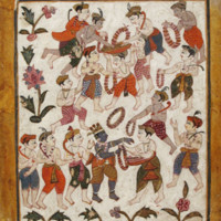 Krishna and the cowherds receiving garlands in Mathura.jpg