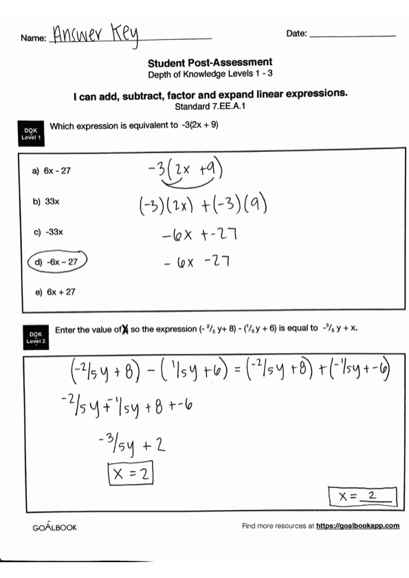 Lesson 7 homework practice subtract linear expressions page 83 image