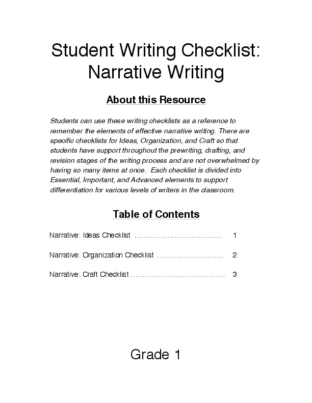 student checklist narrative essay student checklist narrative essay