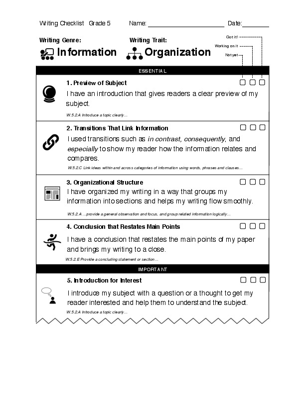 Student Writing Checklist: Narrative (Grade 5) | Goalbook Pathways