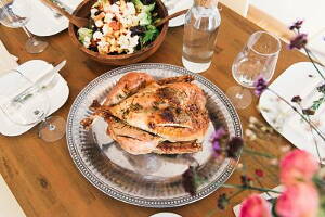 chicken meal with a salad as side