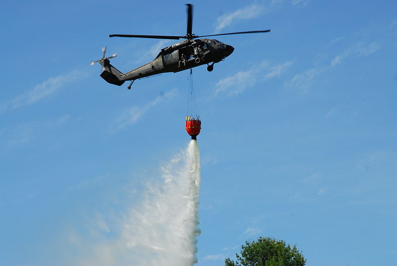 Army National Guard helicopter crews conduct water bucket training at