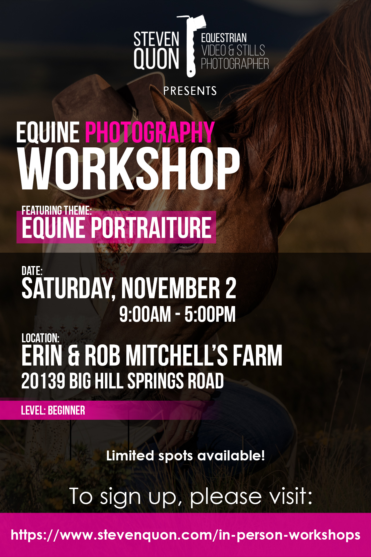 EQUINE PHOTOGRAPHY WORKSHOP - FEATURING THEME: EQUINE PORTRAITURE Banner