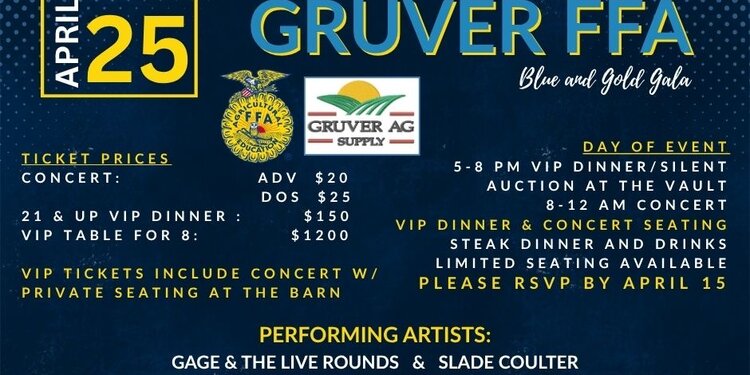 5th Annual Blue & Gold Gala - Supporting the Gruver FFA