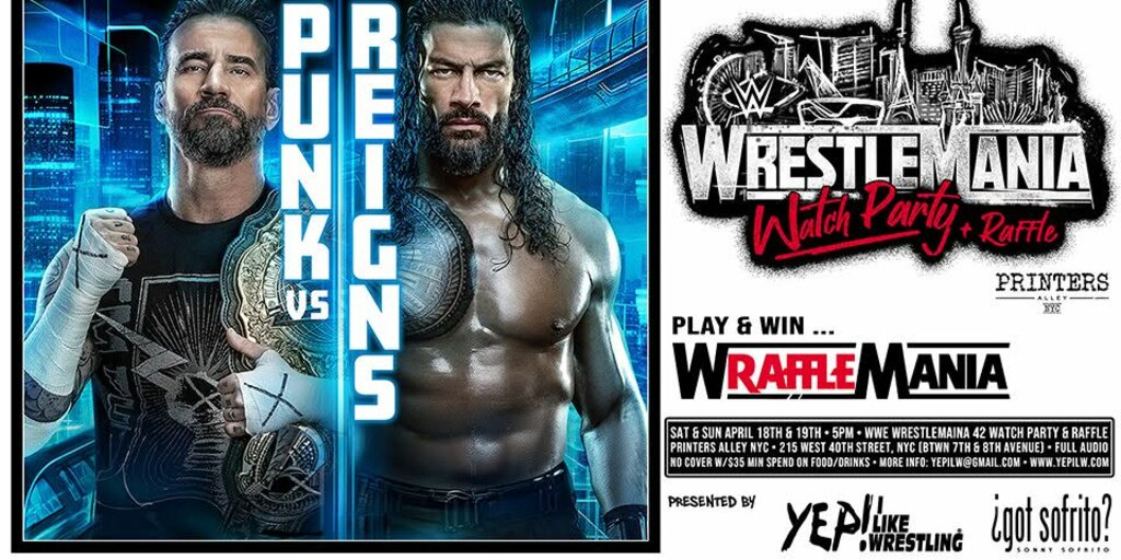 WrestleMania 42 Watch Party & Raffle Weekend at Printers Alley Night 1 Banner