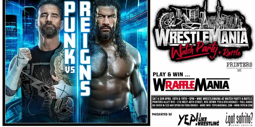 WrestleMania 42 Watch Party & Raffle Weekend at Printers Alley Night 2 Banner
