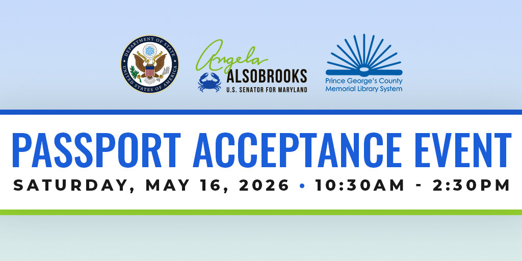 Senator Alsobrooks Presents: A Passport Application Acceptance Event Banner