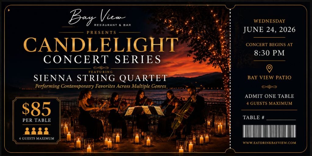 Bay View Candle Light Concert Featuring Sienna Quartet  Banner