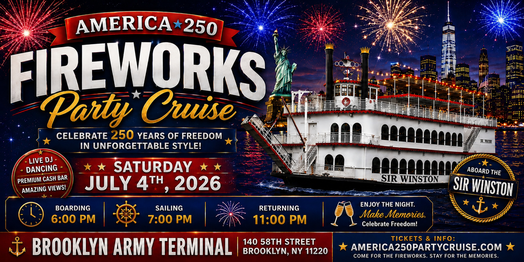 America 250 Fireworks Party Cruise NYC July 4th 2026 Banner
