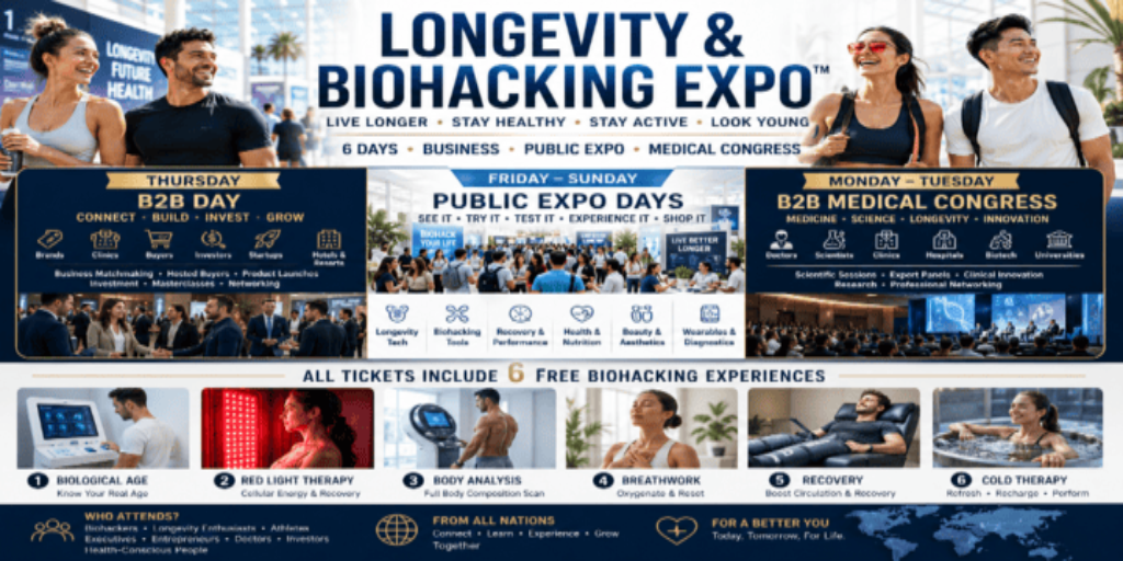 Longevity, Biohacking Premium Lifestyle Expo – Miami Edition Banner