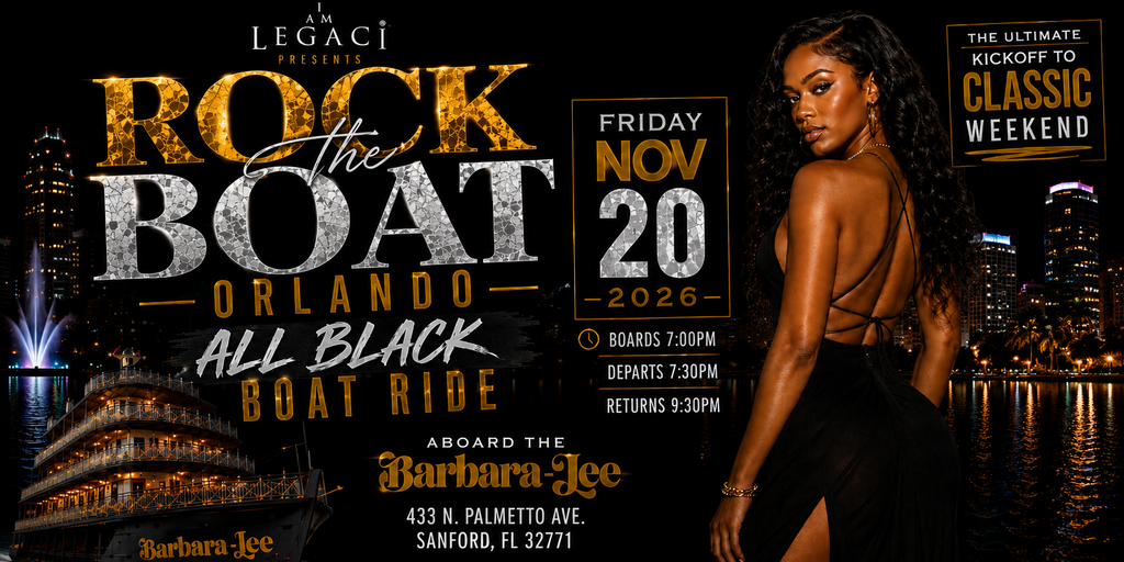 Rock The Boat Orlando: All Black Boat Ride | Classic Weekend Kickoff 2026 Banner