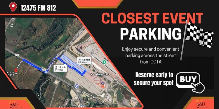 F1 Austin Trackside Parking 2026 – 12475 FM 812(Direct walk to gates)