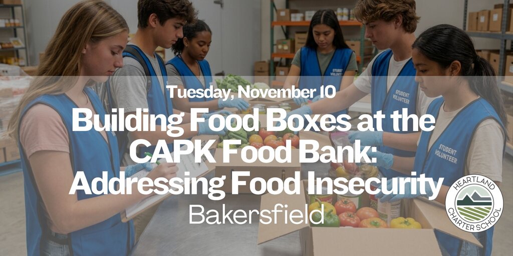 Building Food Boxes at the CAPK Food Bank- Heartland Charter School Banner