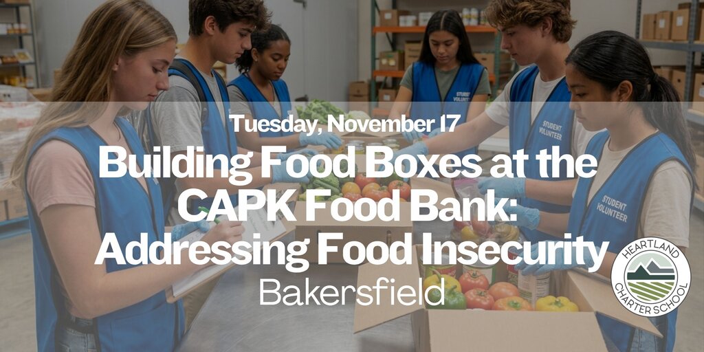 Building Food Boxes at the CAPK Food Bank- Heartland Charter School Banner