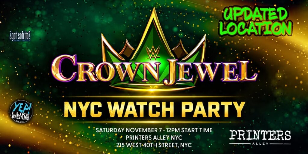 WWE Crown Jewel 2026 NYC Watch Party at Printers Alley NYC Banner