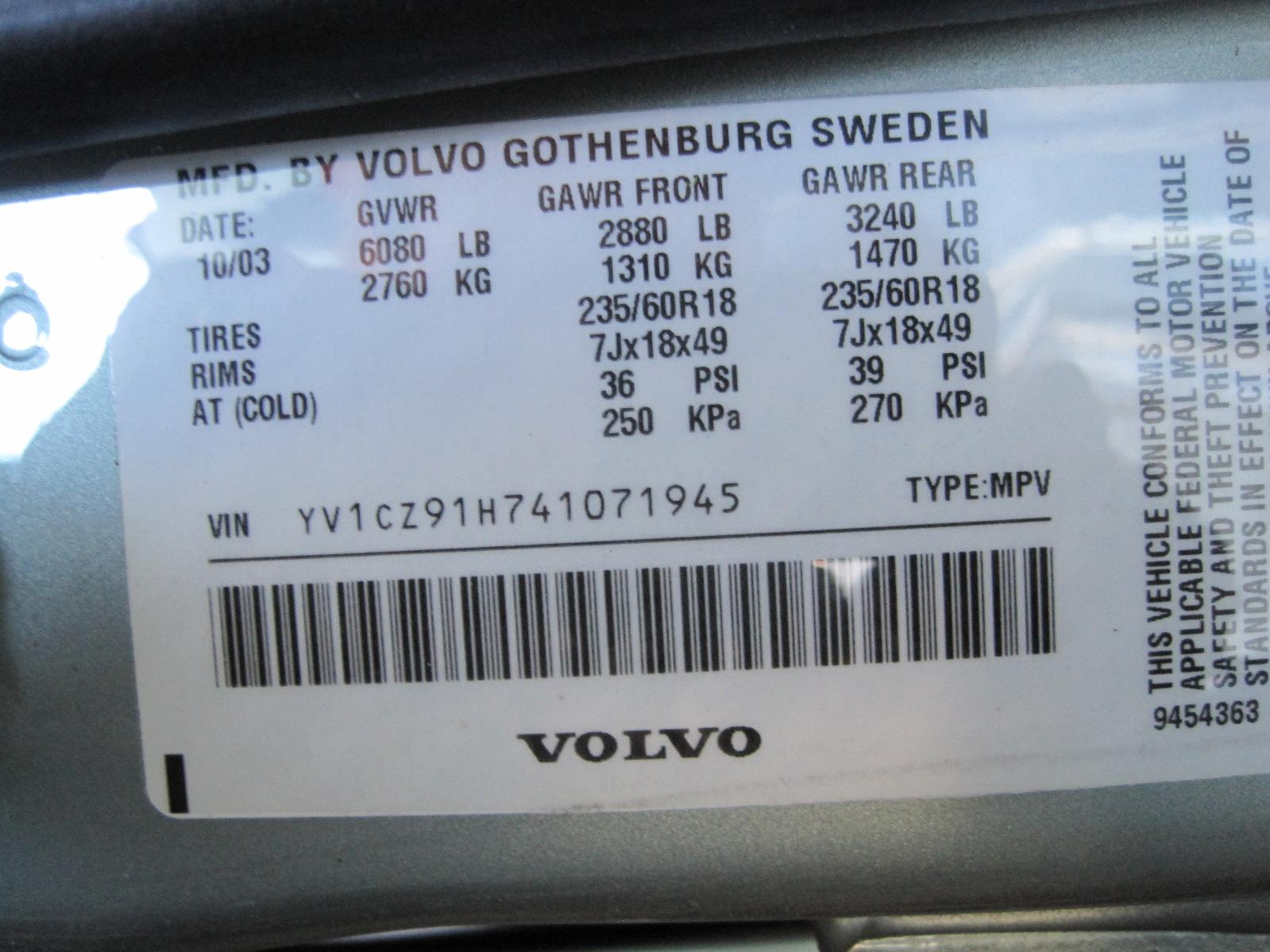 Vin volvo xc90
