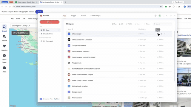 Zillow scraper workflow extracting real estate property data using Automa automation tool