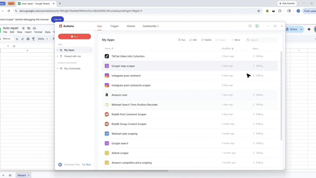 Google Maps scraper workflow using Automa to extract local business leads into Google Sheets