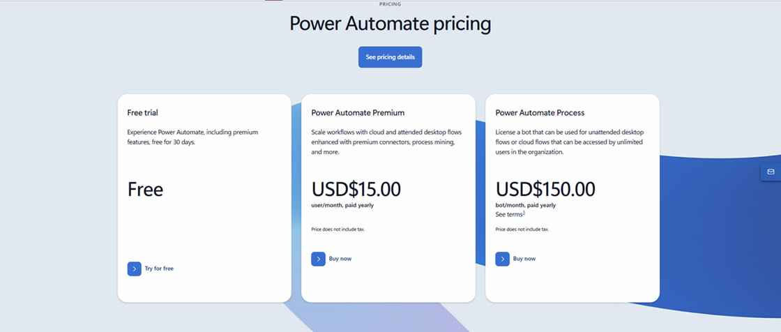 Power Automate pricing comparison including Premium and Process licenses, a professional enterprise Zapier alternative.