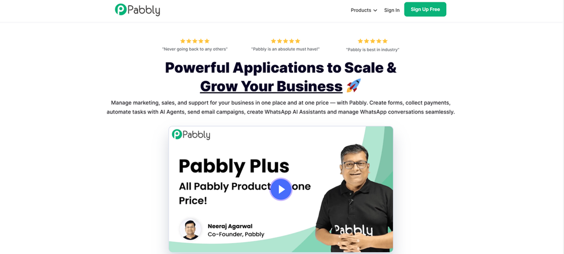 Pabbly Plus all-in-one suite for business growth, offering marketing and automation tools as a comprehensive Zapier alternative.