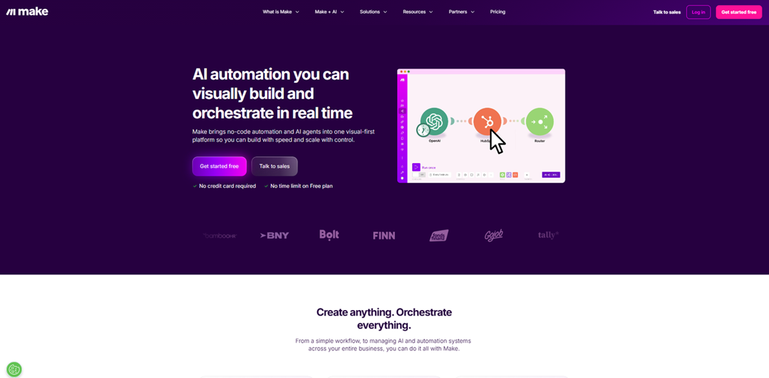 Make.com visual AI automation orchestration platform, a leading Zapier alternative for complex real-time workflows.