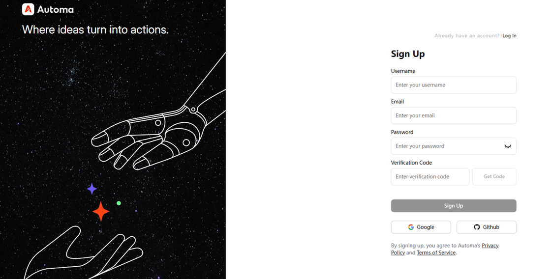 Sign up for an Automa account to manage tasks for scraping prices from websites.