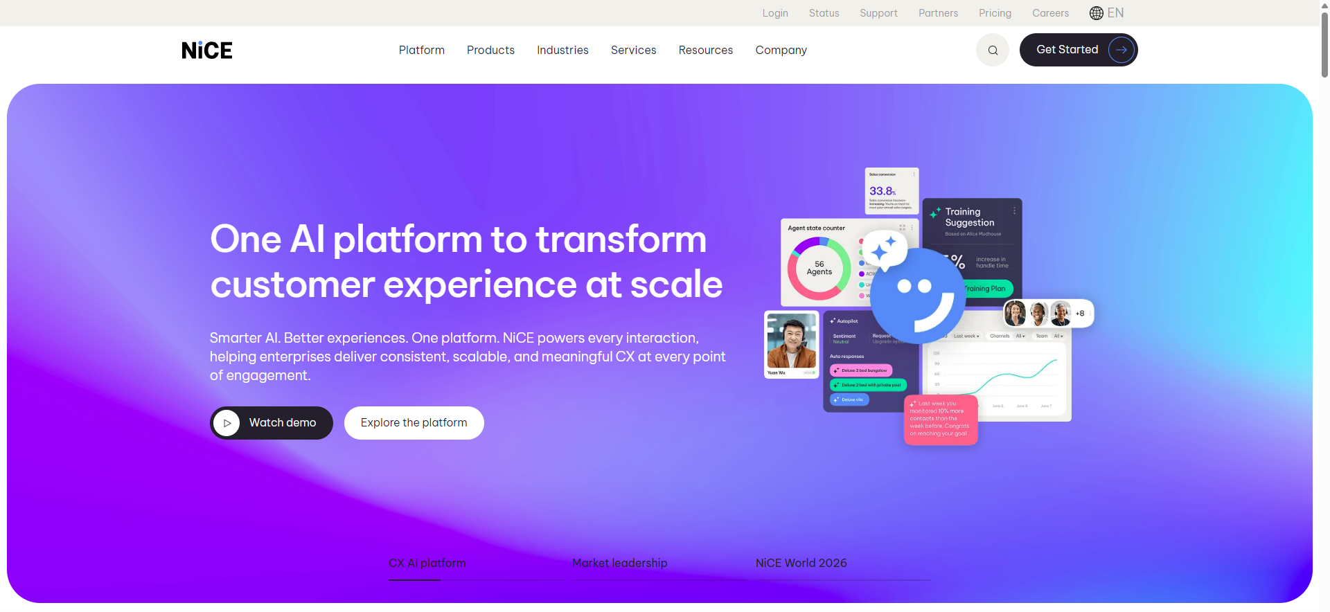 NICE CX AI platform for customer experience transformation, positioned as an intelligent Blue Prism alternative.