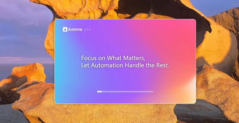 Automa AI automation software loading screen focus on RPA solution