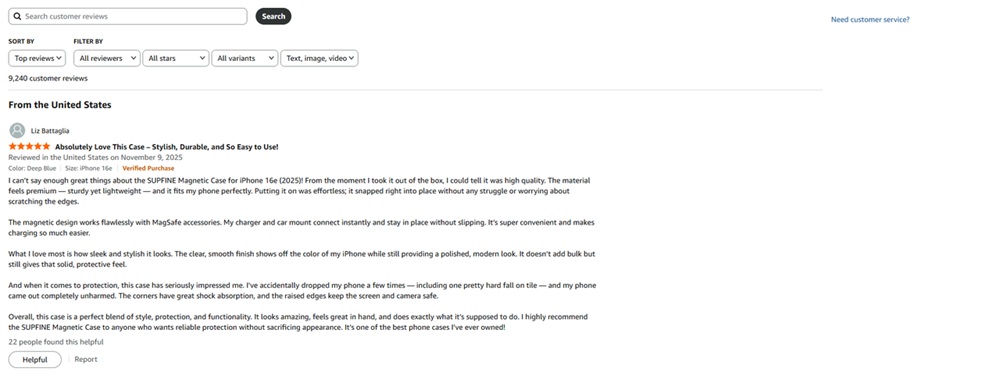 5-star customer review of the SUPRIME Magnetic iPhone 16e case