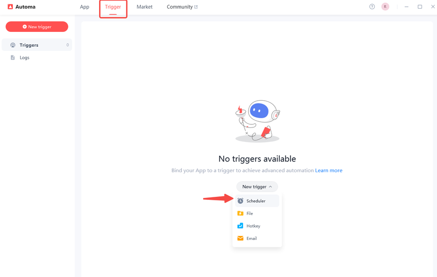 Setting up a new scheduler trigger for automated scraping prices from websites workflow.