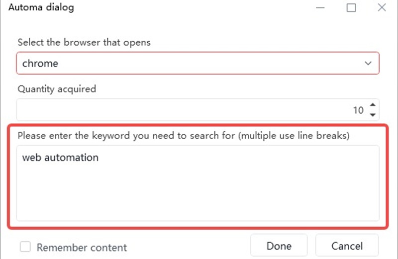 Automa input field to enter web automation search keyword for chrome