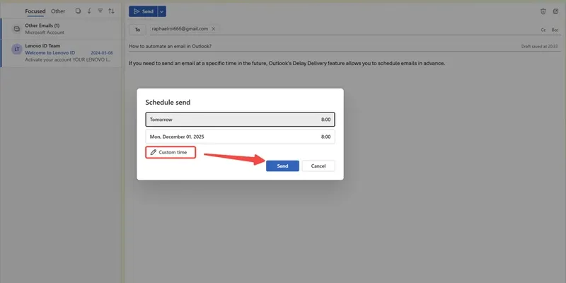 Schedule emails in Outlook for email automation step 3
