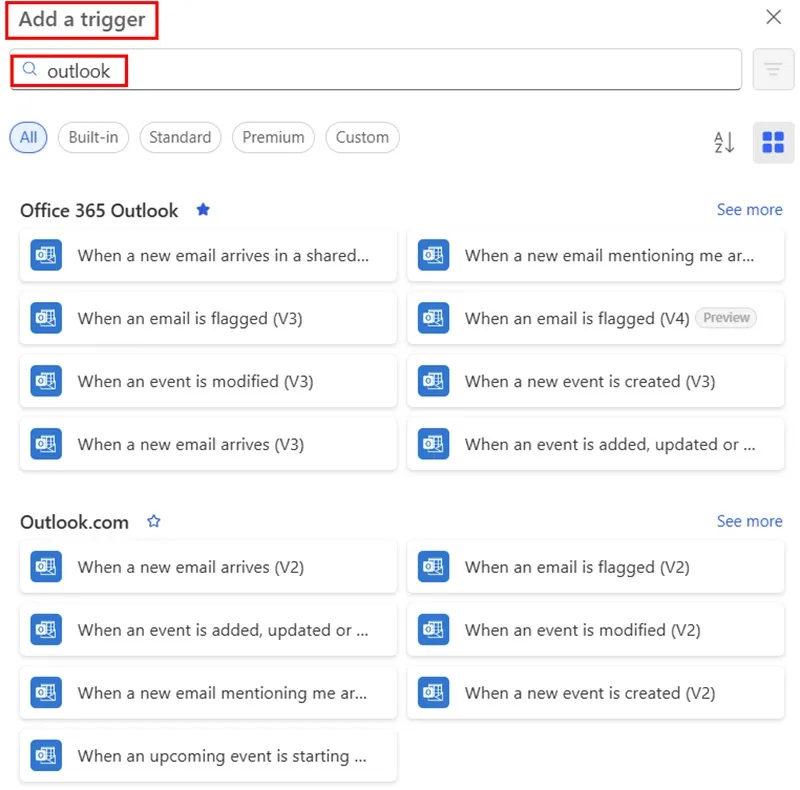 Outlook power automate add a trigger