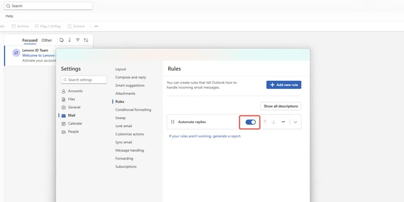 Rule-based auto responses in Outlook for email automation step 6