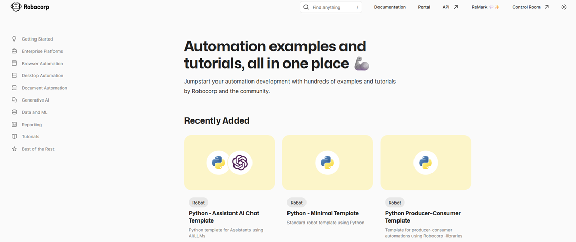 Robocorp Python-based automation templates providing a developer-friendly UiPath alternative.