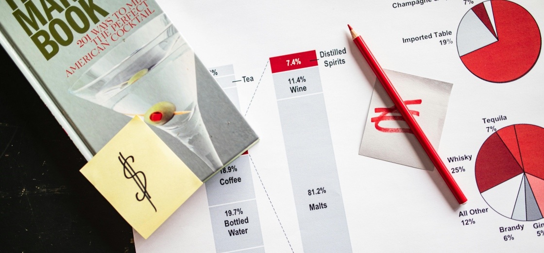 Market share charts for spirits and wine, demonstrating results from a data extraction automation process.