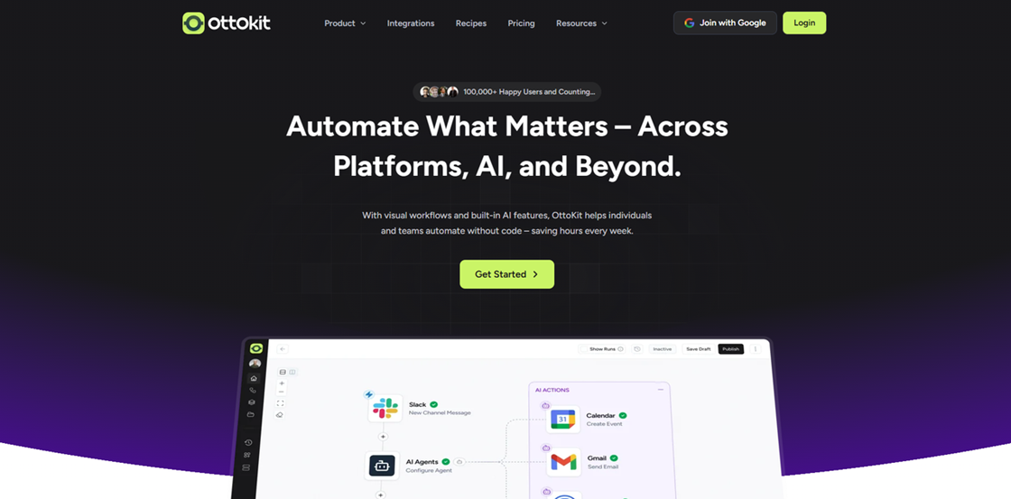 Ottokit visual no-code workflow builder for automating across platforms and AI, a versatile Zapier alternative.