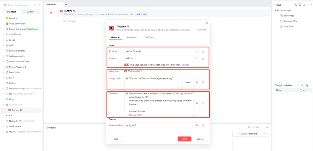 Automa AI invoice data extraction GPT4.1 multimodal