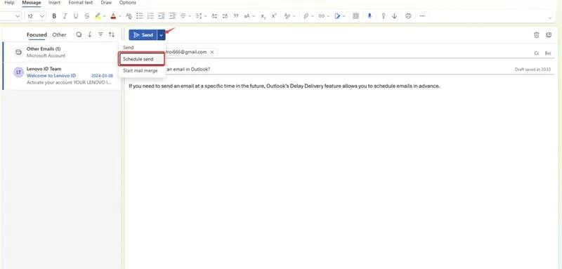 Schedule emails in Outlook for email automation step 2