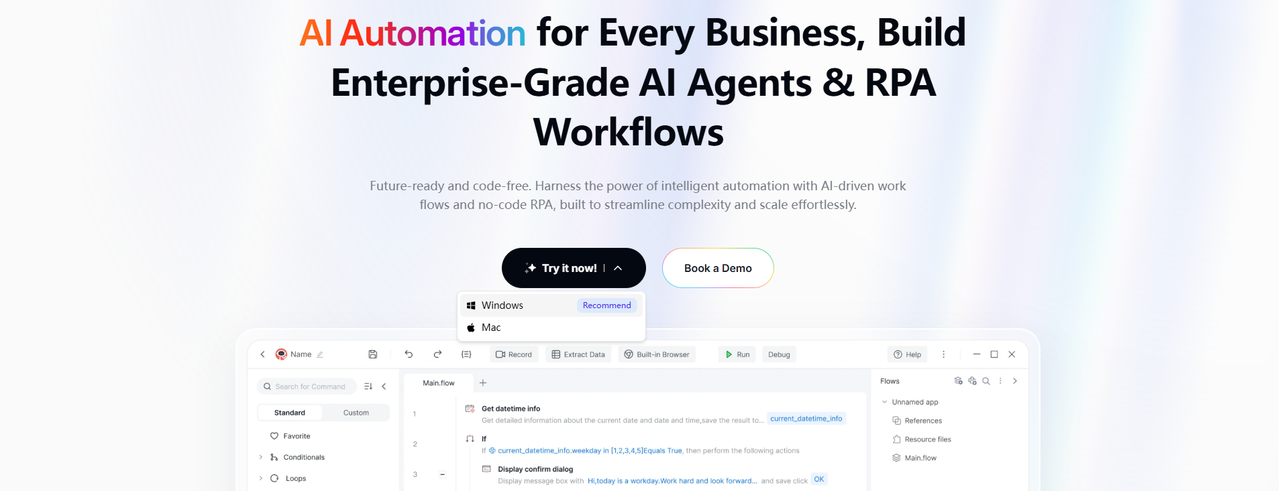 Enterprise AI automation agents and RPA workflow software dashboard