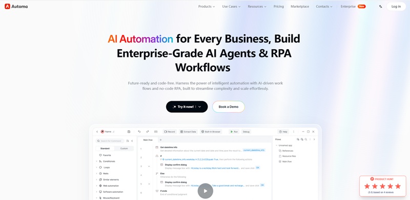Automa website screenshot for AP automation