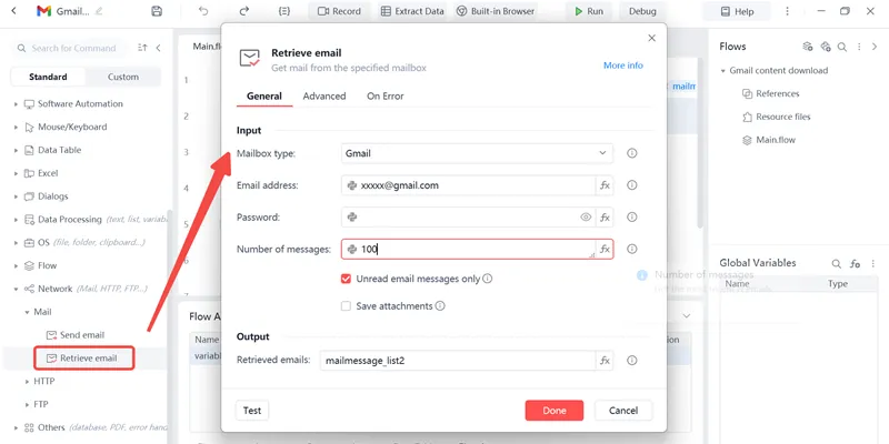 Gather Gmail content with Automa retrieve email command